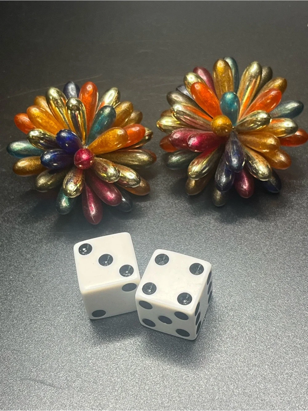 Vintage Multicolor Lucite Starburst Clip On Earrings Atomic Flower.  Amazing!!